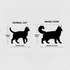 Normal Cat on the left and Maine Coon