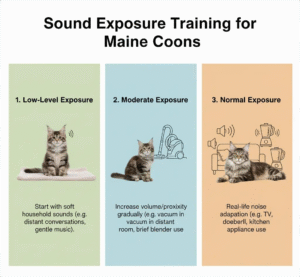 Gradual noise exposure guide for socializing Maine Coon kittens