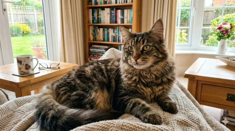 common, Maine Coon health issues, Healthy adult Maine Coon cat relaxing at home overall health and lifespan