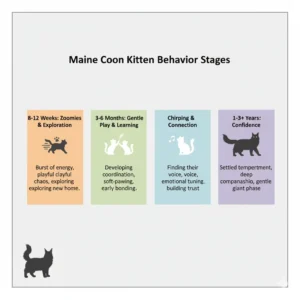 Maine Coon kitten behavior stages infographic play, bonding, and emotional growth