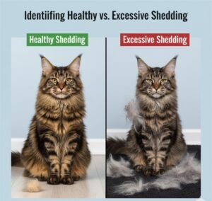 Seasonal shedding care, Healthy Maine Coon coat vs excessive shedding showing dull fur and thinning patches