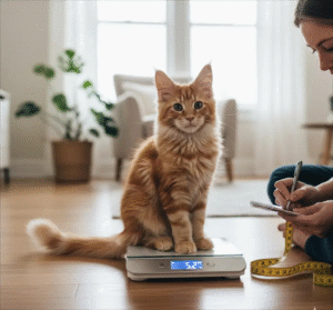 Measuring Maine Coon kitten weight at home growth tracking example