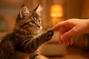 Maine Coon kitten socializing through gentle play and daily handling